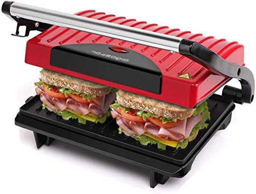 Aigostar Warme 30HHH – Grill, parrilla, sandwichera y máquina de panini 700 W de potencia, asa de toque frío, placas antiadherentes. Libre de BPA, color rojo y negro. Diseño exclusivo.