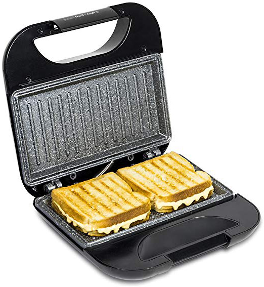Cecotec Rock'nToast Sandwich Squared - Sandwichera con Revestimiento Antiadherente, Capacidad para 2 Sandwiches, Superficie Grill, Asa Tacto Frío, Recogecables, 750 W