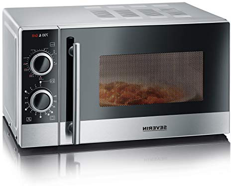 SEVERIN Microondas 2 en 1, con Función Grill, Incl. Rejilla de Grill y Plato Giratorio (Ø 24,5cm), 700 W, MW 7874, Acero Inoxidable/Negro