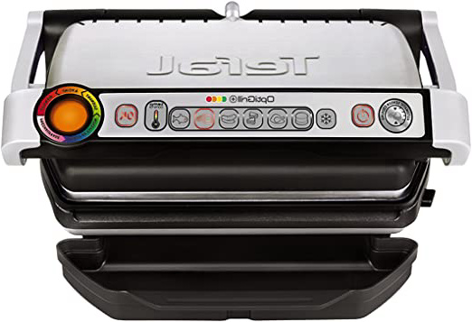 Tefal Optigrill GC712D12 - Plancha Grill 2000 W, 6 modos de cocción y 4 temperaturas ajustables con indicador del progreso, sensor de grosor, bandejas extraíbles y desmontables aptas para lavavajillas