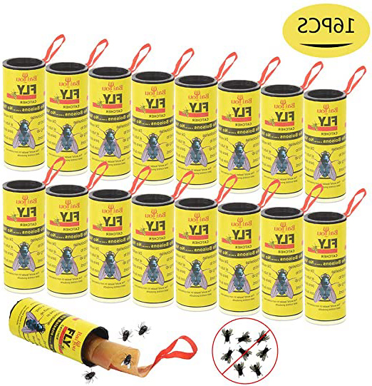 BaiYou Atrapa Moscas Adhesivo Trampa Moscas Fruta 16 Rollos Atrapa Moscas Tiras Atrapamoscas Atrapa Mosquitos para Invernadero Jardin Exterior Interior No Tóxico