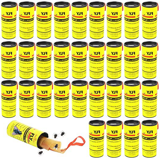 BUZIFU 32 Rollos de Tiras para Moscas, Tiras Atrapamoscas con Pegamento Fuerte, Trampa para Moscas y Mosquitos, Sin Veneno y Sin Olor, Ideal Colgar en Cualquier Zona, para Atrapar Todos Los Insectos