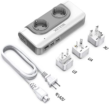 BESTEK 200W Transformador 110V a 220V Adaptador de Viaje con 4 USB para UK Reino Unido, USA Estados Unidos, China, Australia