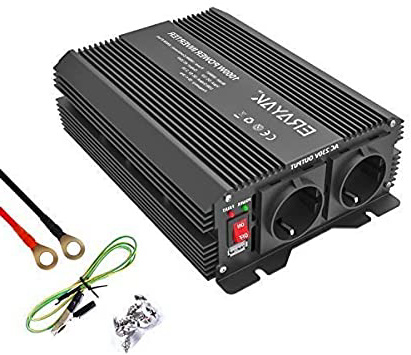 ERAYAK Inversor de Corriente 1000W (Pico 2000W), Convertidor, Transformador, 12v 220v Inverter, Con Puerto USB Con 2 AC Tomas y Encendedor Convertidor para Automóviles