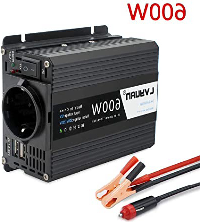 Inversor De Corriente 600W para Coche, Cantonape Transformador De 12v a 220v, Inversor con 1 EU Toma Y Dual Puertos USB 5V/2.4A para iPhone, iPad Y Tableta