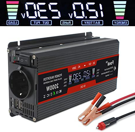 Cantonape 800w/2000w Inversor de Corriente Coche Onda modificada 12v a 220v 230v Transformador Enchufe EU, Dual USB con Pantalla LCD Monitor para Coche, Caravana, Barco, cámping