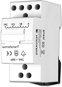 Navaris Transformador de timbre 8V 12V 24V - Transformador de campana con instalación en carril DIN - Apto para timbres con una potencia de hasta 8VA
