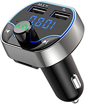 Bovon Transmisor FM Bluetooth, Transmisor de Radio Inalámbrico Kit Adaptador de Coche con Función Manos Libres, Puertos USB Dobles (5V / 2.4A y 1A), Acepta Tarjetas SD, USB, y Flash Drive