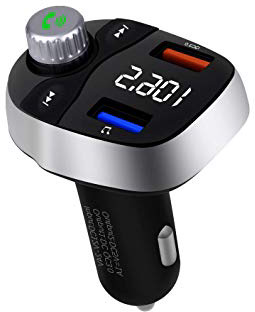 Aigoss Transmisor FM Bluetooth 5.0 con Quick Charge (QC3.0) Puerto USB, Reproductor de MP3 Manos Libres para Coche, Micrófono Incorporado