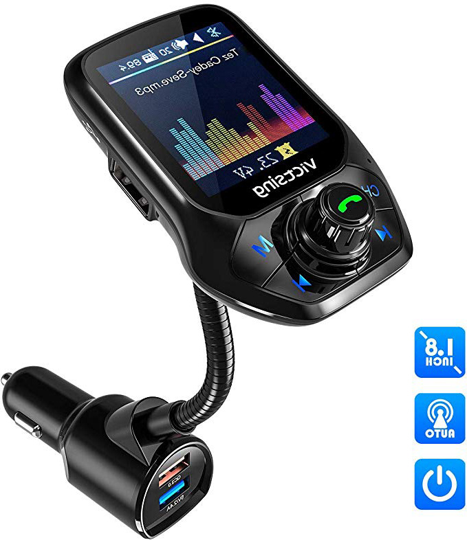 【Detecta Frecuencia Libre de Forma Automática】Transmisor FM Bluetooth Coche Manos Libres VicTsing, Transmisor Bluetooth Coche Mechero Ahorra 50% de Tiempo,1.8" Pantalla, 3 Puertos USB QC3.0 5 EQ Modos