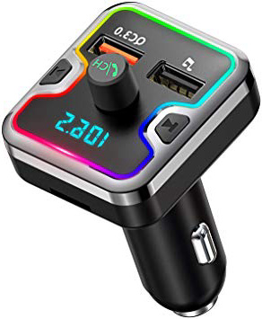 Cocoda Transmisor FM Bluetooth Coche, 7 Colores con Retroiluminación LED Manos Libres para Coche, Reproductor MP3 Adaptador Receptor Bluetooth con QC 3.0 Cargador Coche, Soporte Tarjetas SD + U Disk