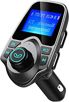 Manos Libres Bluetooth Transmisor FM Coche de VicTsing, Reproductor MP3 Coche, Adaptador de Radio, 1.44 Pulgadas Cargador de Coche de USB-Gris
