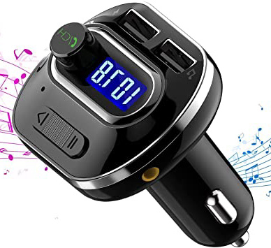 VicTsing Transmisor FM Bluetooth 4.1 para Coche,Mini Manos Libres Emisor,AUX Salida,Radio Adaptador y Reproductor de MP3,USB Cargador de Coche sin Instalacion,Tarjeta TF,para Móviles,Tablet,etc-Negro