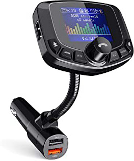 TECKNET Transmisor FM Bluetooth 1.8" Pantalla Color Llamadas Manos Libres Transmisores FM Rádio de Vehículos con Cargador Rápido QC3.0 / 5V 2.4A, para Móviles iOS, Andriod, iPad, Tablets y Tarjeta SD