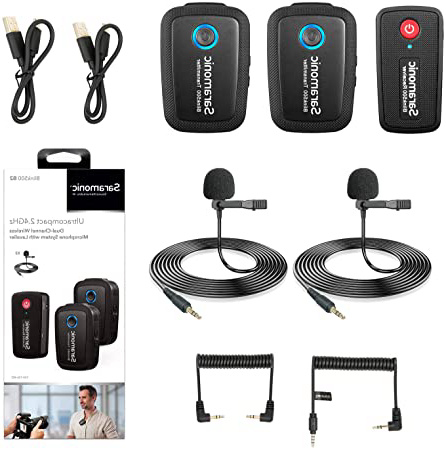 Sistema de micrófono inalámbrico de 2.4GHz Dos transmisores para teléfono inteligente con cámara, micrófono ultracompacto saramonic de doble canal para DSLR, sin espejo,cámaras de video Youtube Live