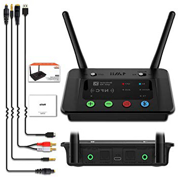 1mii Transmisor Receptor Bluetooth Audio, Bypass 3 en 1 con Óptico RCA Jack Aux, AptX de Baja Latencia &Hi-Fi, Emisor Bluetooth para TV/PC Doble Enlace a 2 Auriculares, Adaptador Bluetooth a Altavoz