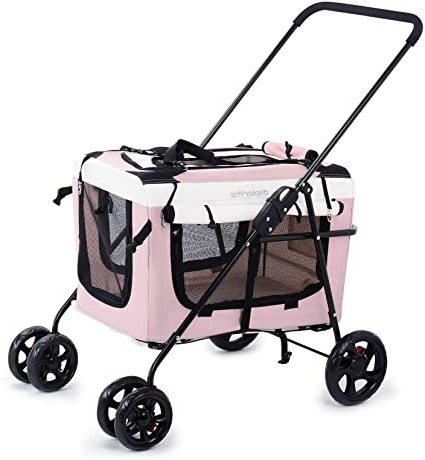 Display4top Pink Pet Travel Cochecito Perro Gato Sillón Cochecito de niño Cochecito Buggy con Cierre Cremalleras Suave Almohadilla 2X Habitación Interior Airy Windows Techo Solar Reduce la ansiedad