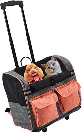 Maxmer Transportín Perro Carrito de Mascotas Capazo Perro Mochila Gatos para Línea Aérea, Color Marrón
