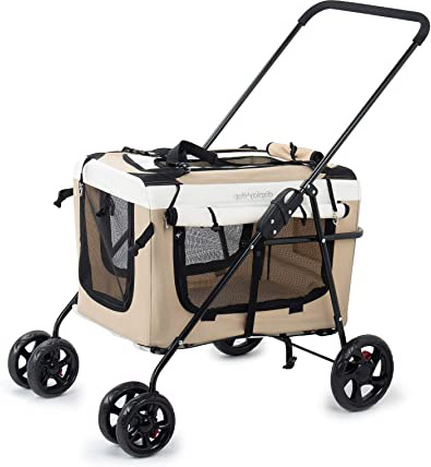 Display4top Pet Travel Cochecito Perro Gato Sillón Cochecito de niño Cochecito Buggy con Cierre Cremalleras Suave Siesta Almohadilla 2X Habitación Interior Airy Windows Techo Solar Reduce la ansiedad