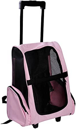 Transportin Carrito Perro 2 en 1 Mochila Carrito Mascotas Perro Gato Rosa 36x30x49 cm