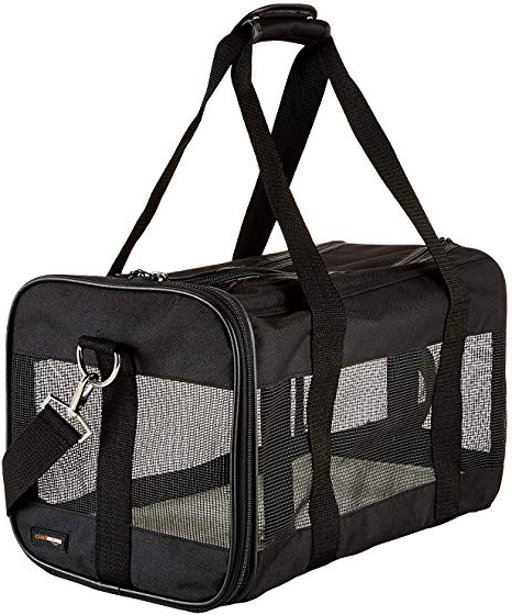 AmazonBasics - Trasportín negro con laterales flexibles - Mediano
