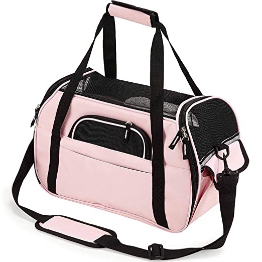 Petcomer Transportín para Perros Y Gatos Portador del Mascota Bolsa de Malla Transpirable de Viaje Bolso de Hombro(Rosa, M 43x23x29 cm)