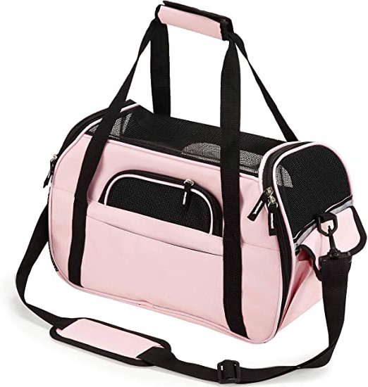 Kaka mall Transportín Perro Gato Transpirable Plegable Pet Carrier Impermeable Bolso de Hombro Acolchado Suave Viaje Avion Tren o Auto por Pequeños Mascota (Rosado, S)