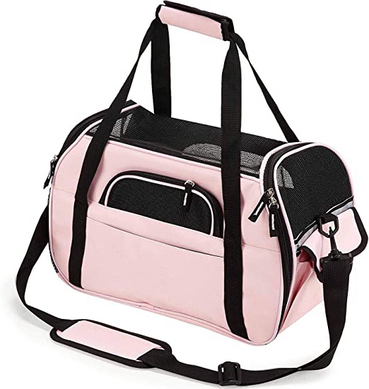 Petcomer Transportín para Perros Y Gatos Portador del Mascota Bolsa de Malla Transpirable de Viaje Bolso de Hombro(Rosa, M 43x23x29 cm)