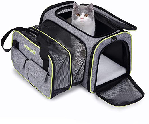 DADYPET Transportin Gato, Transportin Perro Pequeño Mascotas Cómodo Bolso para Transporte en Tren, Coche, Avión 44.5 * 33 * 28CM Mediano (Gris)