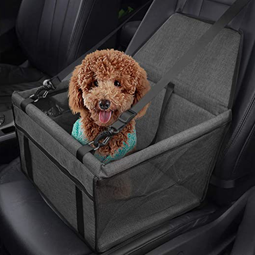 Asiento del Coche de Seguridad para Perro y Gato Cubierta de Asiento Impermeable de Automóvil para Mascota, Funda Protector de Coche Plegable para Mascota con Cinturón de Seguridad - Gris oscuro