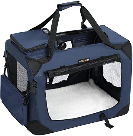 FEANDREA Bolsa de Transporte para Mascotas, Transportín Plegable para Perro, Portador de Tela Oxford, Talla L, 70 x 52 x 52 cm, Azul Oscuro PDC70Z