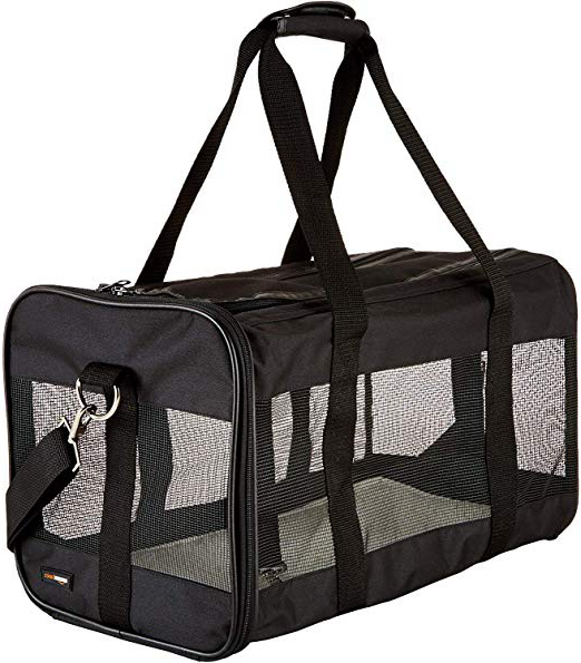 AmazonBasics - Trasportín negro con laterales flexibles - Grande