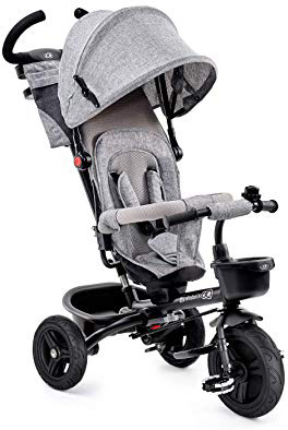 Kinderkraft Triciclo Plegable AVEO, Asiento Giratorio, Hasta 5 Años, Gris