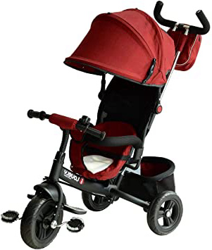 HOMCOM 3 EN 1 Triciclo para Niños +18 Meses Triciclo con Pedales con Capota Extraíble Plegable Barra Telescópica para Padres Triciclo de Empuje 96x53.5x101cm