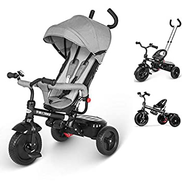 besrey Triciclo evolutivo 4 en 1 triciclos bebé Trike Bicicleta para Bebe Nino protección contra la Lluvia (1-6 año) - Gris