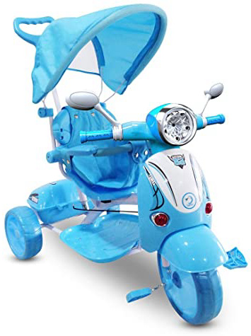 MWS LT 854 Triciclo con Pedales para bebés con 3 Canciones integradas en Capota (Azul Oscuro)