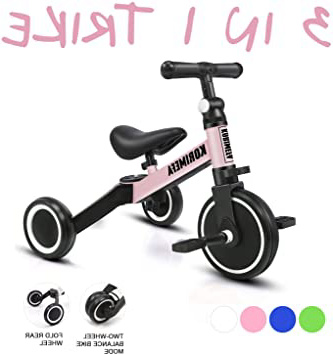 KORIMEFA 3 EN 1 Trciciclo Infantil para Niños Bicicleta de Balance con Pedales Desmontables Triciclo Plegable con 3 Ruedas Superligero para niños niñas de 1.5-2.5 años (Gris-Rosa)