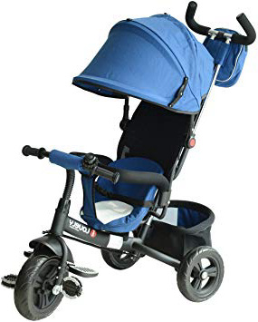 Homcom 3 EN 1 Triciclo para Niños +18 Meses Triciclo con Pedales con Capota Extraíble Plegable Barra Telescópica para Padres Triciclo de Empuje 96x53.5x101cm