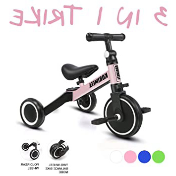 KORIMEFA 3 EN 1 Trciciclo Infantil para Niños Bicicleta de Balance con Pedales Desmontables Triciclo Plegable con 3 Ruedas Superligero para niños niñas de 1.5-2.5 años (Gris-Rosa)