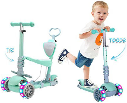 Baobë 5 en 1 niños Kick Scooter, Scooter Ajustable para niños pequeños de 1 a 6 años de Edad. Niños y niñas apoyan 50 kg. (Verde)