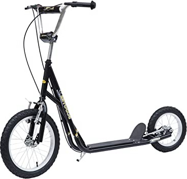 HOMCOM Patinete Scooter Monopatín con Manillar para Niños y Adultos con Frenos 125x58x92-100cm Carga Máx. 100 kg Color Negro y Material de Acero