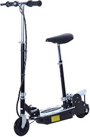 HOMCOM Patinete Eléctrico Niño Scooter Plegable con Manillar y Asiento Ajustable Tipo Monopatín con Freno y Caballete 120W Carga 50kg 81.5x37x96cm Color Negro (Negro)