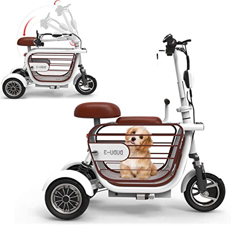 WLY Bicicleta eléctrica Plegable de Tres Ruedas para Adultos Mayores Mini vagón Exterior 48V20A Scooter eléctrico de Litio Independiente Colgando Rueda Trasera duración de la batería (60-70KM),White