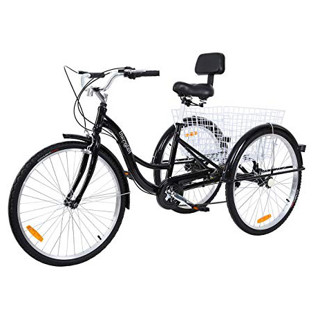 MuGuang Triciclo Adulto 26" 7 velocidades Bicicleta 3 Ruedas Adulto con Cesta de la Compra(Negro)