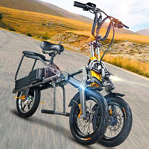 ZHaoZC Bicicleta eléctrica para Adultos, Bicicleta eléctrica de Equilibrio Triciclo invertido Plegable, Scooter de Tres Ruedas, batería de Litio Doble, Puede Viajar 30 km/h por Hora