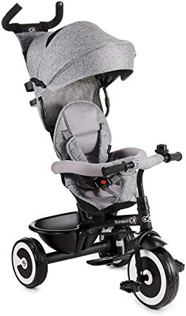 Kinderkraft Triciclo Evolutivo ASTON, Plegable, Cinturón, 9 Meses a 5 Años, Gris