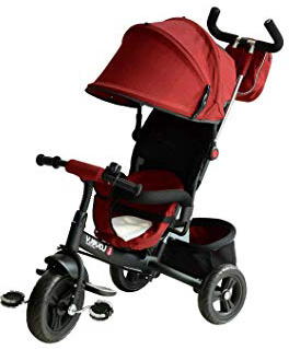 HOMCOM 3 EN 1 Triciclo para Niños +18 Meses Triciclo con Pedales con Capota Extraíble Plegable Barra Telescópica para Padres Triciclo de Empuje 96x53.5x101cm