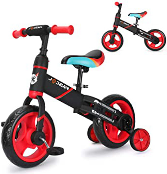 Fascol 3 en 1 Triciclo para Niños de 2 a 6 Años, de Marco Más Grueso y Ancho, con Asiento Ajustable, Bicicleta de Equilibrio con Pedales Desmontables y Ruedas Auxiliares, Carga Máxima 35 kg, Rojo