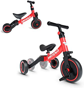 besrey Triciclos para Niños, 5 en 1 Un Bici polivalente, Triciclo & Bicicleta & Carro de Equilibrio & Caminante, 2.8kg Ligero y portátil, Adecuado para niños de 1.5-4 años Princesa roja