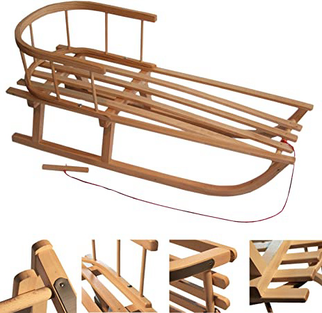 Rawstyle - Trineo de madera con respaldo y cuerda para niños y adultos (90 cm)